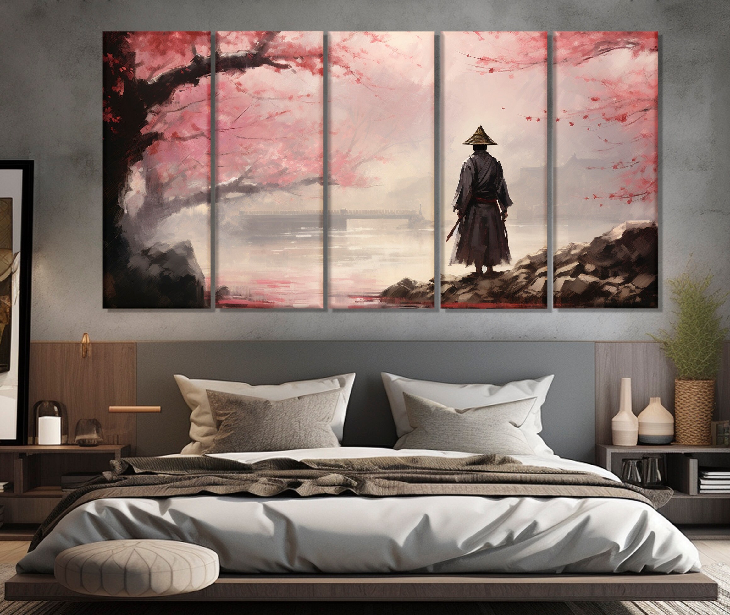 Samurai in Sakura Garden Canvas Print, Japanese Wall Art, Asian Wall ...