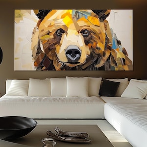 Abstract Brown Bear Canvas Print, Pop Art Bear Poster, Bears Wall Art, Animals Wall Art, Pop Art Bear Print
