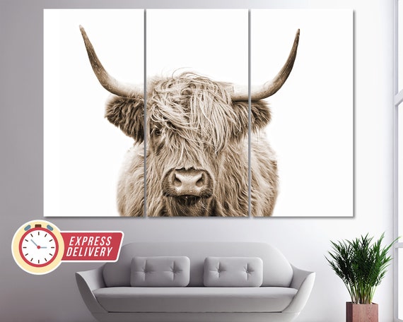 Sepia Highland Cow Canvas Print Abstract Wall Art Modern | Etsy