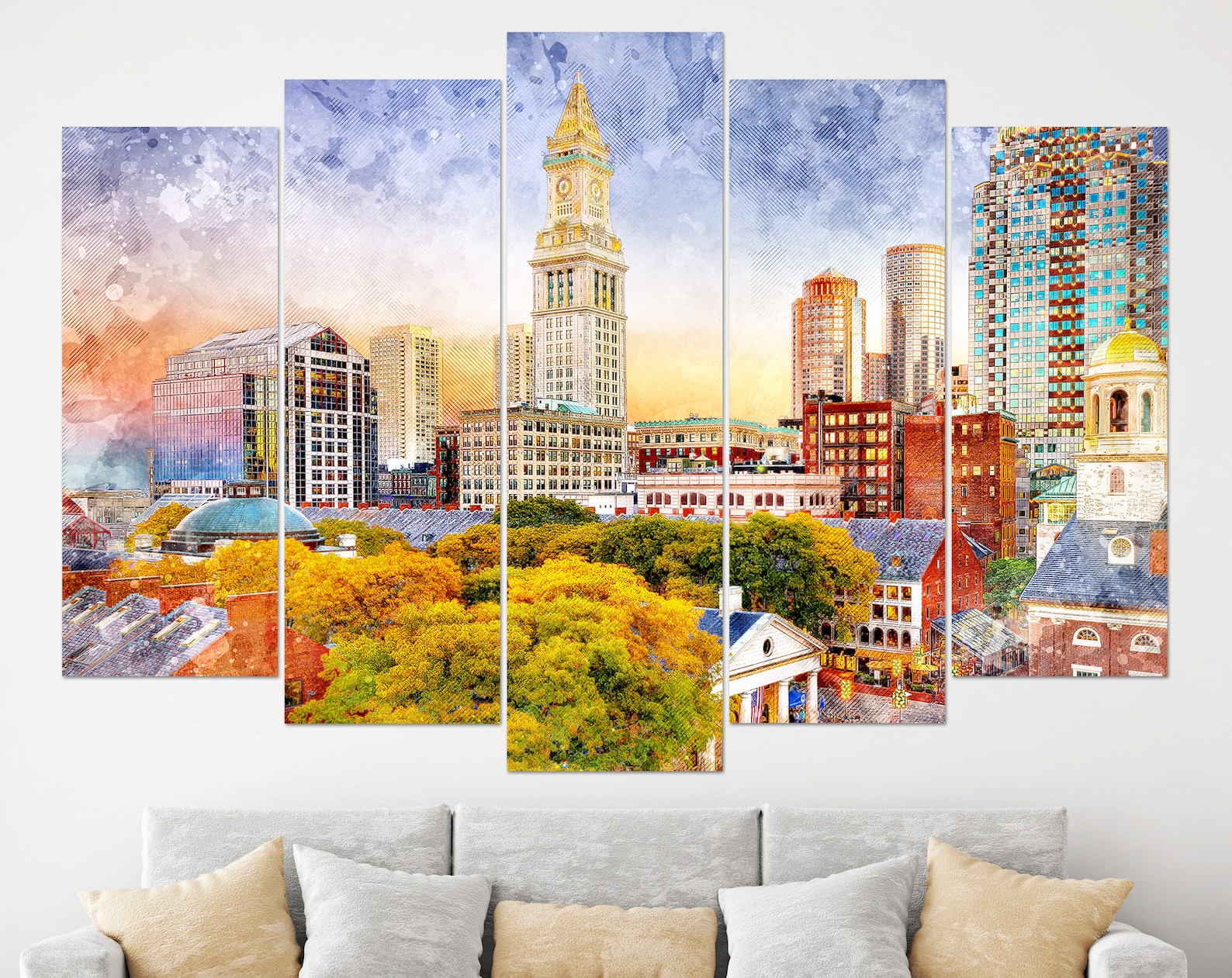 Boston Skyline Boston Wall Art Boston Canvas Print Boston - Etsy