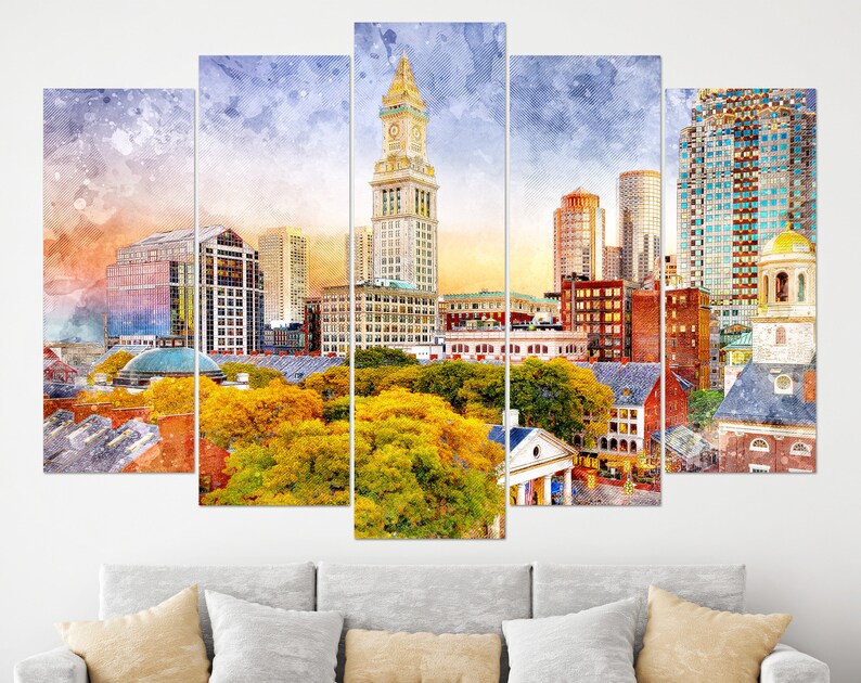 Boston Skyline Boston Wall Art Boston Canvas Print Boston Etsy