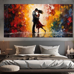 Abstract Love Wall Art, Dancing Couple Painting Printed on Canvas, Love Canvas Print, Bedroom Wall Decor, Love Painting, Romantic Wall Art