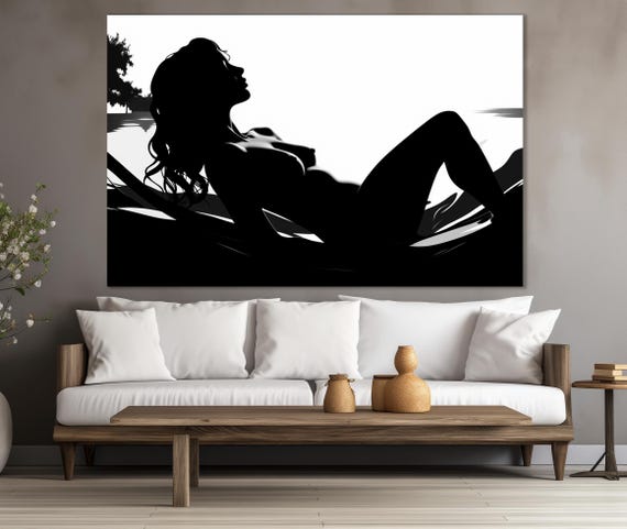 Naked Sensual Body Silhouette Black and White Canvas Print, Nude Woman Canvas Print, Erotic Wall Art, Erotic Canvas Art, Erotic Wall Decor