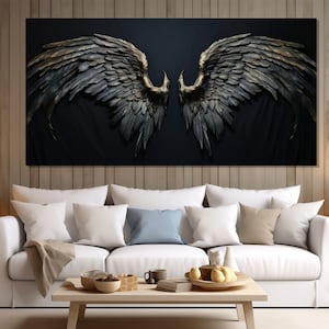Abstrakte schwarze Engel Flügel Gemälde auf Leinwand gedruckt, Engel Flügel Leinwand Druck, Dark Academia Wandkunst, schwarze Flügel Poster