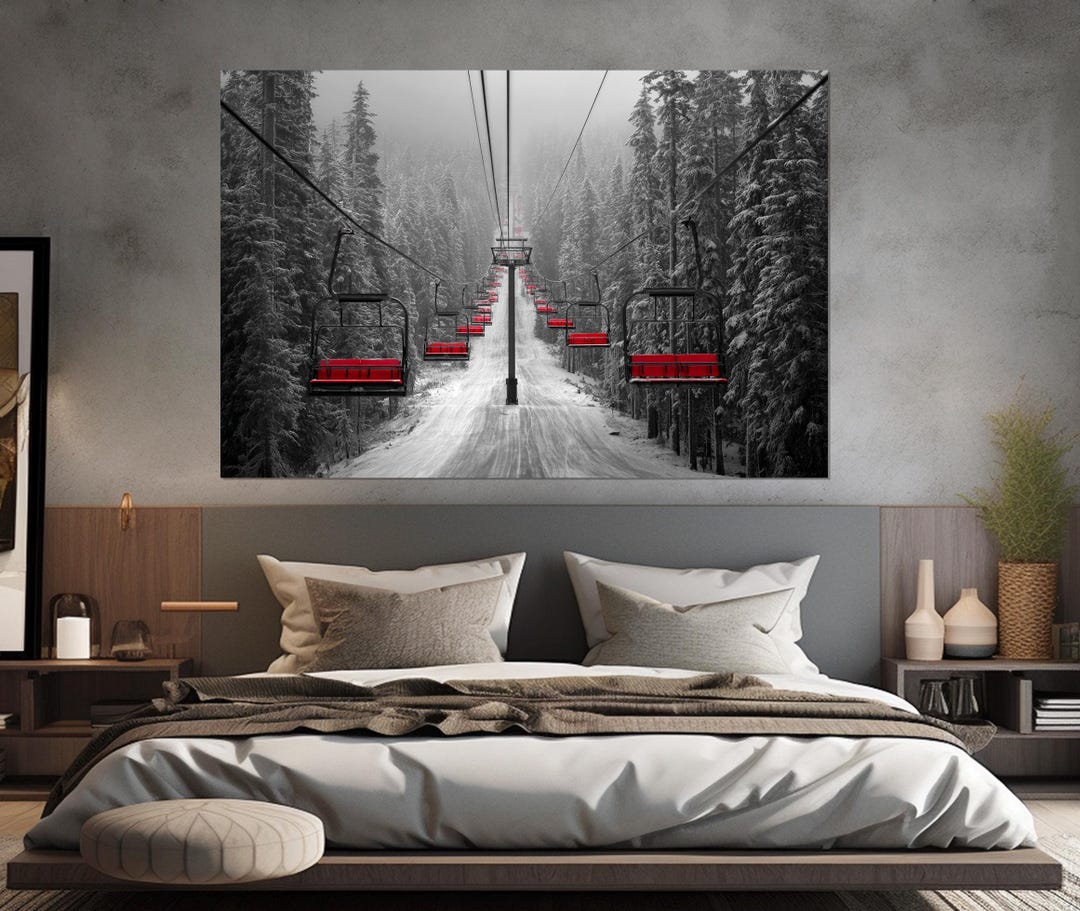 Ski Resort Canvas Print, Ski Lift in Snowy Forest Wall Art, Ready to ...