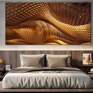 Abstract Golden Painting Printed on Canvas, Spiral Wall Art, Gold Tones Poster, Luxury Wall Decor, Spiral Poster