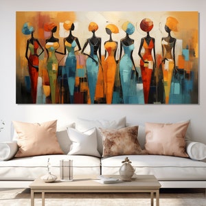 Tableau coloré de femmes africaines, toile de femmes ethniques, art mural africain abstrait, tableau de femmes noires, affiche africaine abstraite