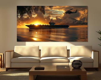 USS Ronald Reagan Aircraft Carrier Canvas Print, Military Ship Painting, Naval Sailor Gift, Military Wall Art, Naval Wall Art, Military Gift