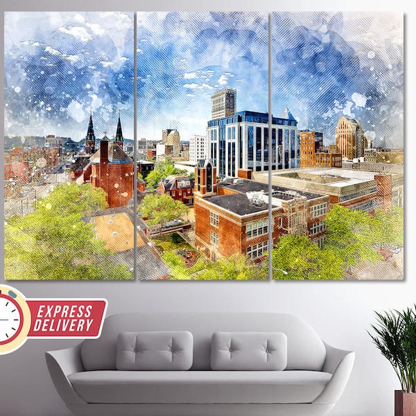 Birmingham Canvas Print, Birmingham Skyline, Birmingham Wall Art, Birmingham Painting, Birmingham Print, Alabama Canvas, Birmingham Poster