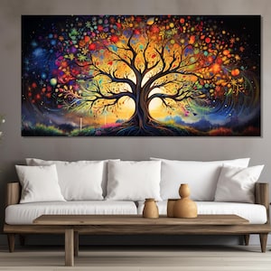 Bunter Baum des Lebens Malerei auf Leinwand gedruckt, Baum des Lebens Poster, Baum des Lebens Druck, Baum des Lebens Wandkunst