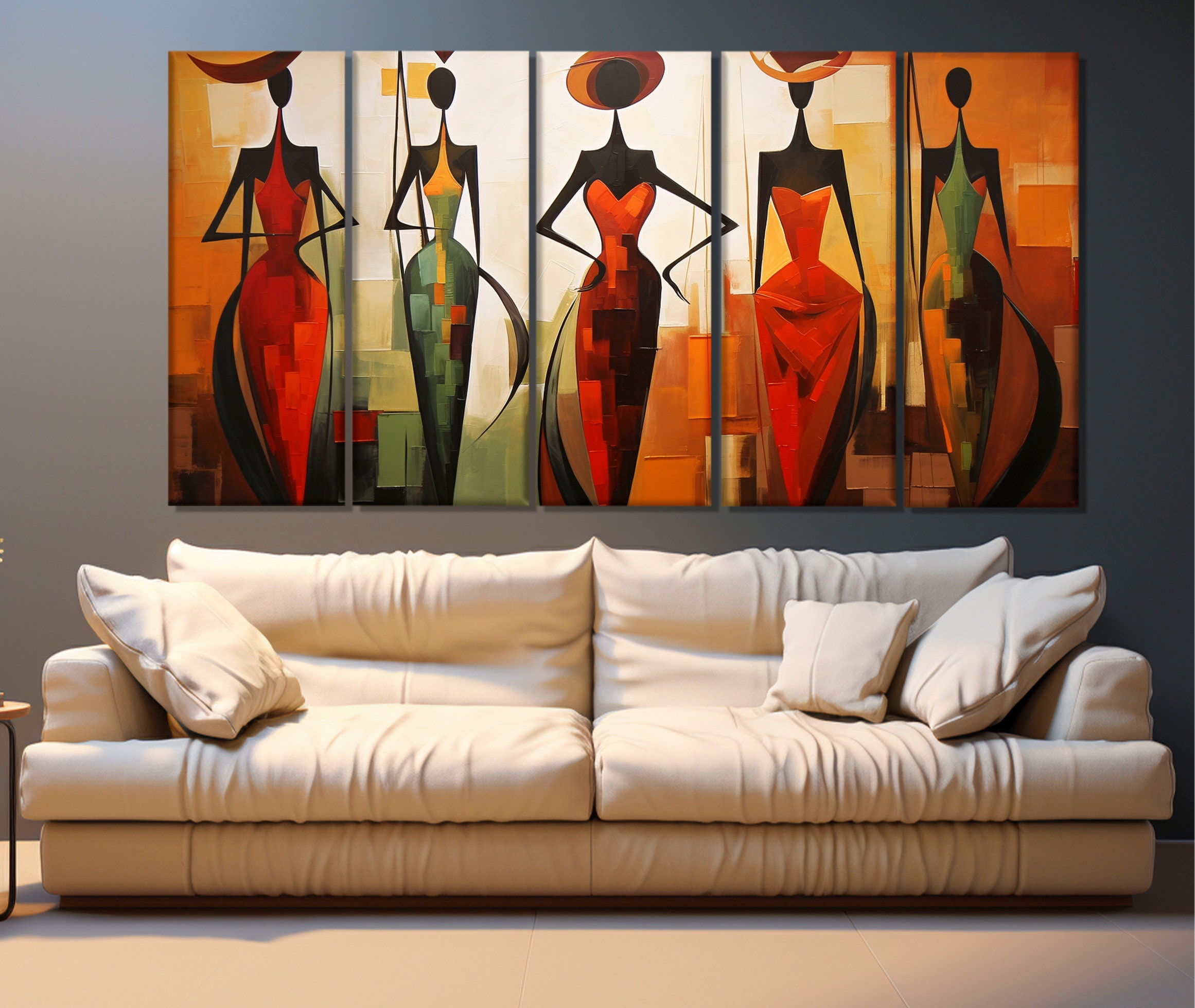 YHSKY ARTS Wandbild 'Schwarze Frau' - Afroamerikanische Kunst, Vintage-Modern, Blau-Gold, Für Wohnzimmer & Schlafzimmer