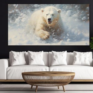 Polar Bear in Snow Canvas Print, Polar Bear Painting, Polar Wall Art, Animals Wall Art, White Bear Wall Art, White Bear Poster