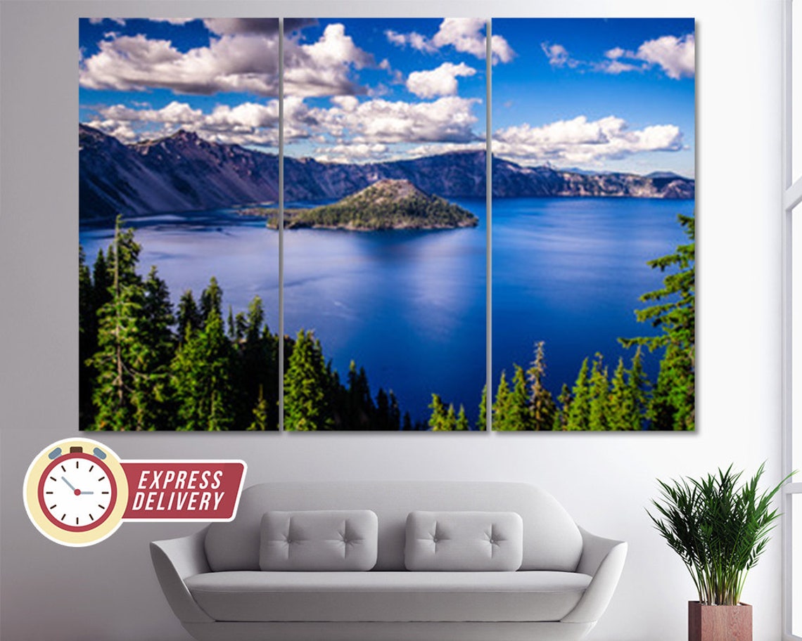 Crater Lake Canvas Print Oregon Wall Art Scenic Lake Etsy