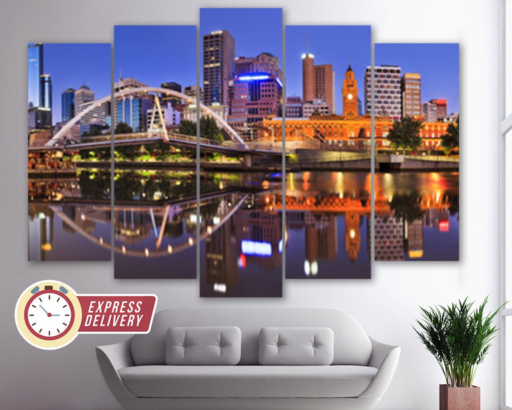 Melbourne Skyline Melbourne Canvas Print Melbourne Wall Etsy