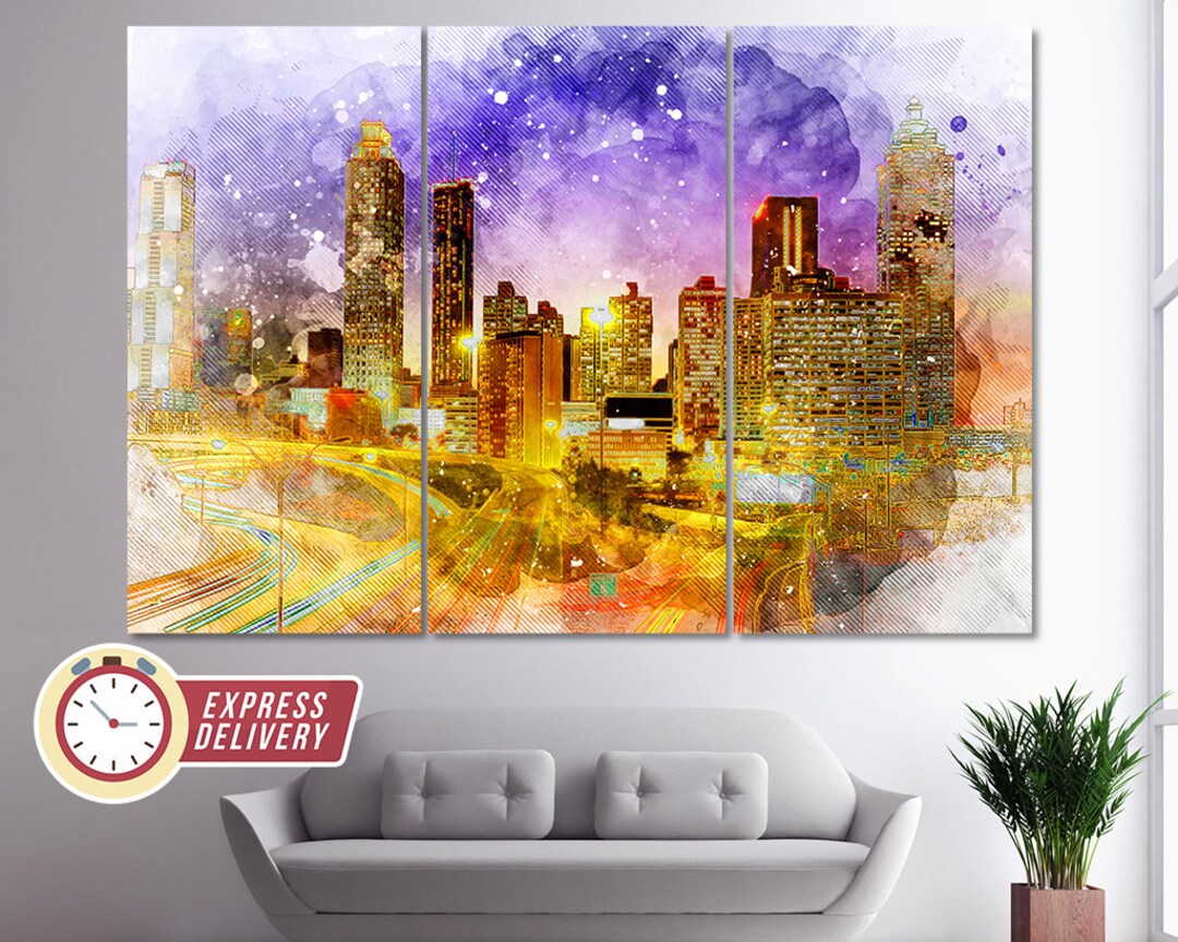Atlanta Wall Art Atlanta Skyline Atlanta Canvas Art Atlanta Etsy