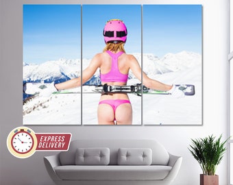 Sexy Girl with a Ski Canvas Print, Ski Canvas Art, Ski Print, Ski Wall Art, Ski Poster, Skier Gift, Ski Poster, Winter Wall Art, Sexy Canvas