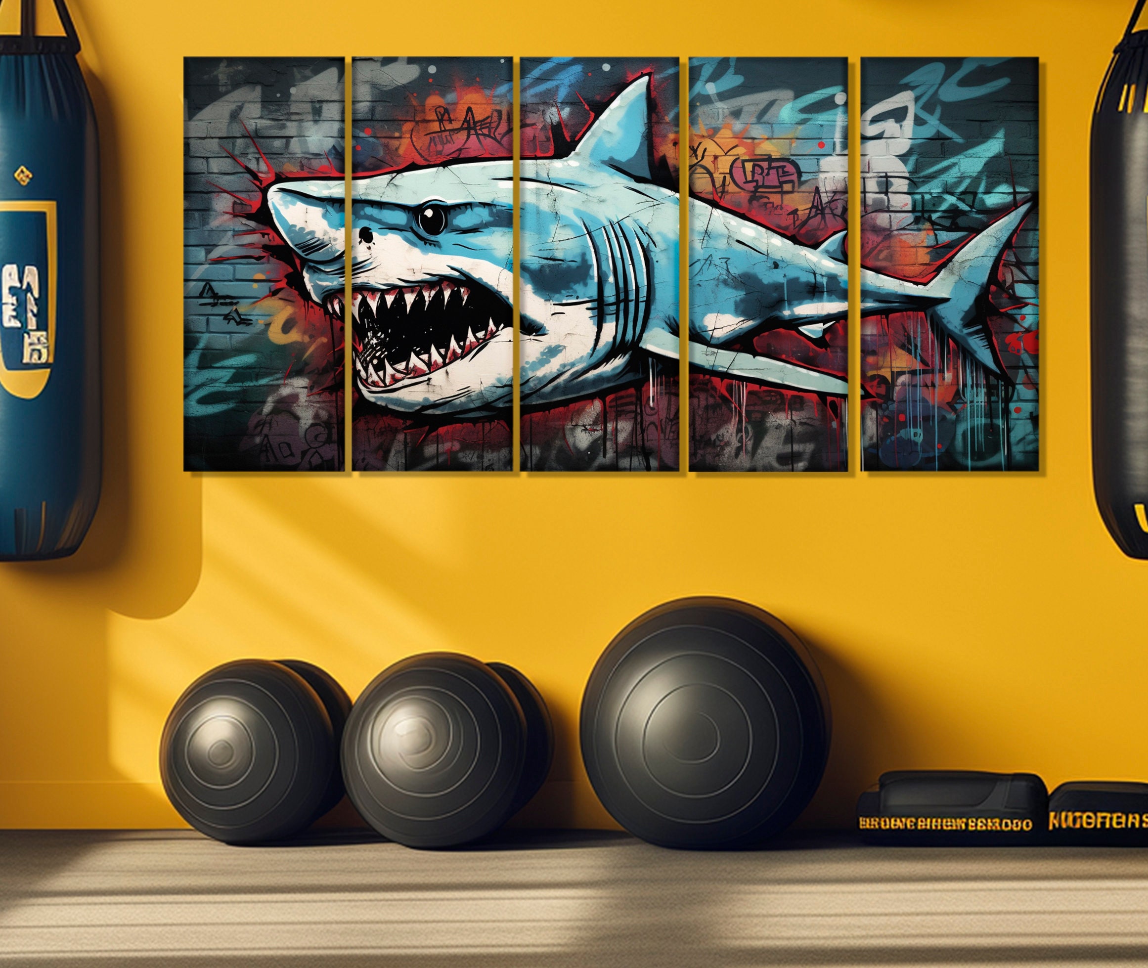 抽象的なサメのグラフィティ キャンバス プリント、サメのストリート