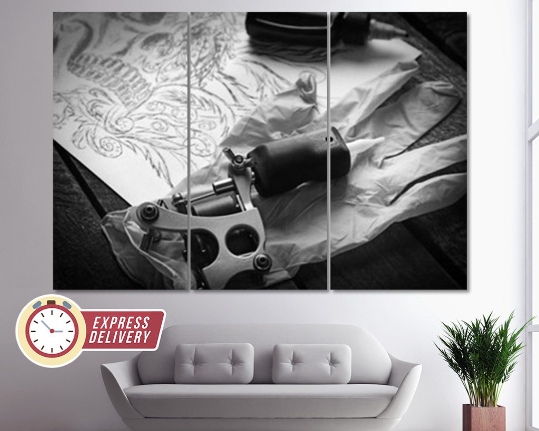 Tattoo Machine, Sketch and Tattoo Supplies Retro Style Canvas Print ...