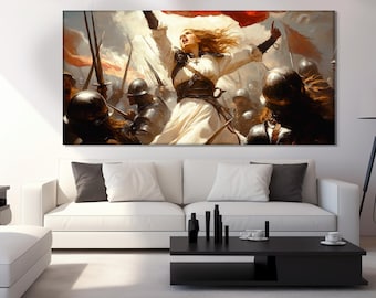 Joan of Arc Painting Printed on Canvas, Joan of Arc Wall Art, French History Poster, History Teacher Gift, Joan of Arc Poster