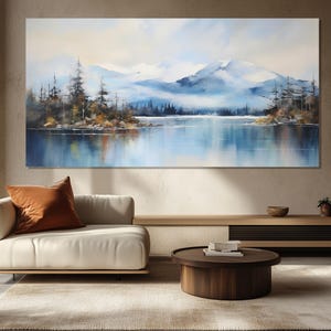 Scenic Lake Tahoe Painting Printed on Canvas, Lake Tahoe in Sierra Nevada Canvas Art, Lake Tahoe Wall Art, Misty Lake Tahoe Poster
