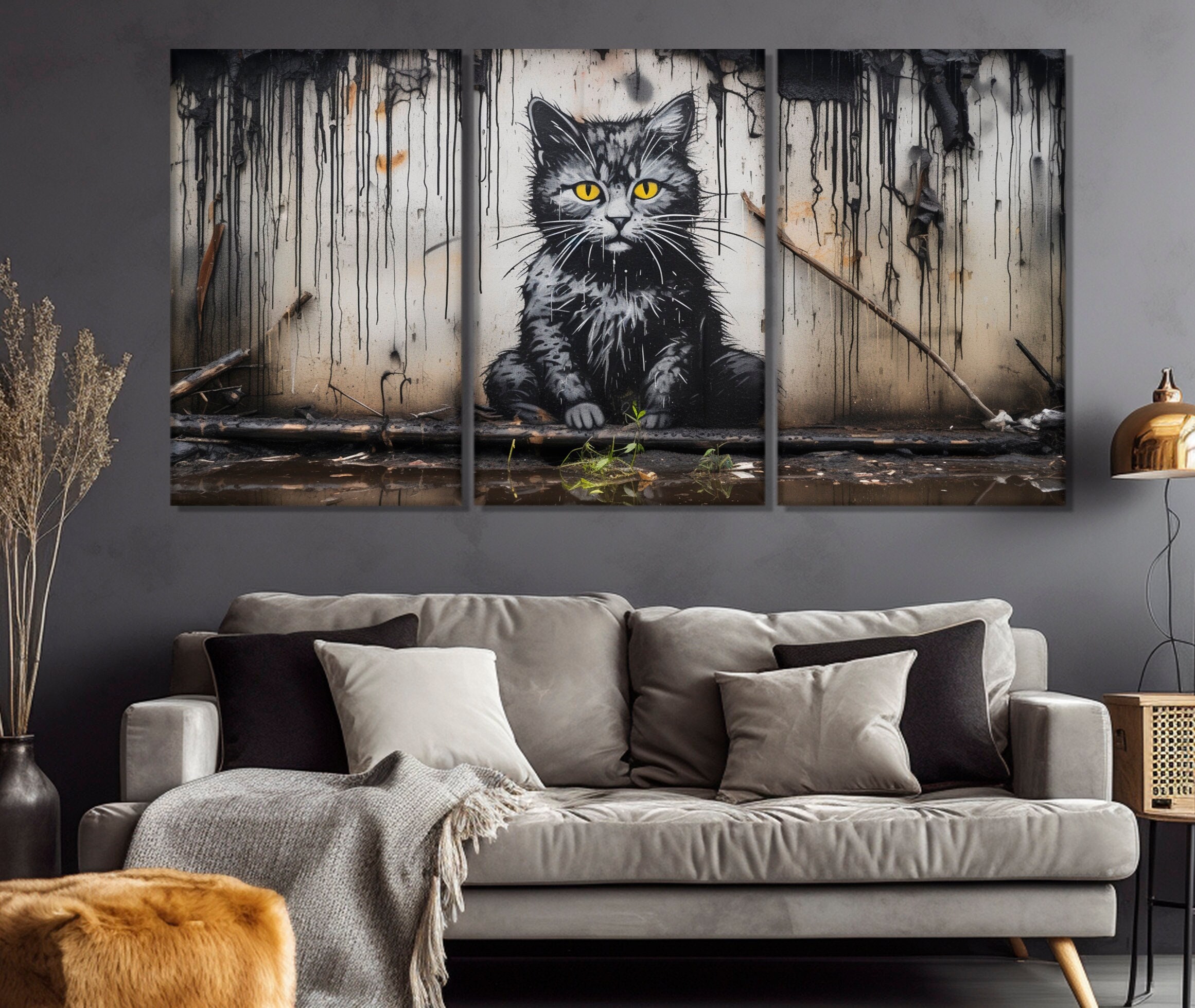 Abstract Kitty Graffiti Canvas Print, Street Art Canvas, Black Cat ...