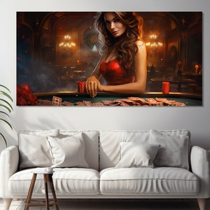Abstrakte Sexy Croupier Gemälde, Kasino Händler Leinwand, Abstrakte Kasino Wandkunst, Kasino Wanddekor, Kasino Spieler Geschenk