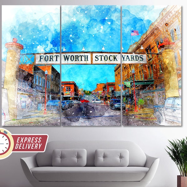 Fort Worth Stockyards Canvas Art, Fort Worth Wall Art, Wild West Canvas Art, Texas Canvas Print, Fort Worth Photo, Fort Worth Print