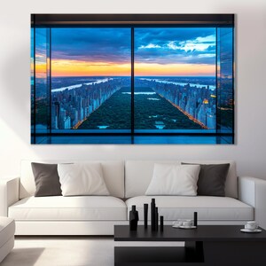 Central Park, Manhattan View from Open Window Canvas Print, Abstract New York City Wall Art, Manhattan Park Poster, NYC Canvas Print