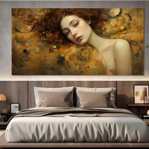 Abstract Woman Painting in Gustav Klimt Style Printed on Canvas, Famous Artists Wall Art, Gustav Klimt Fan Gift, Gustav Klimt Painting