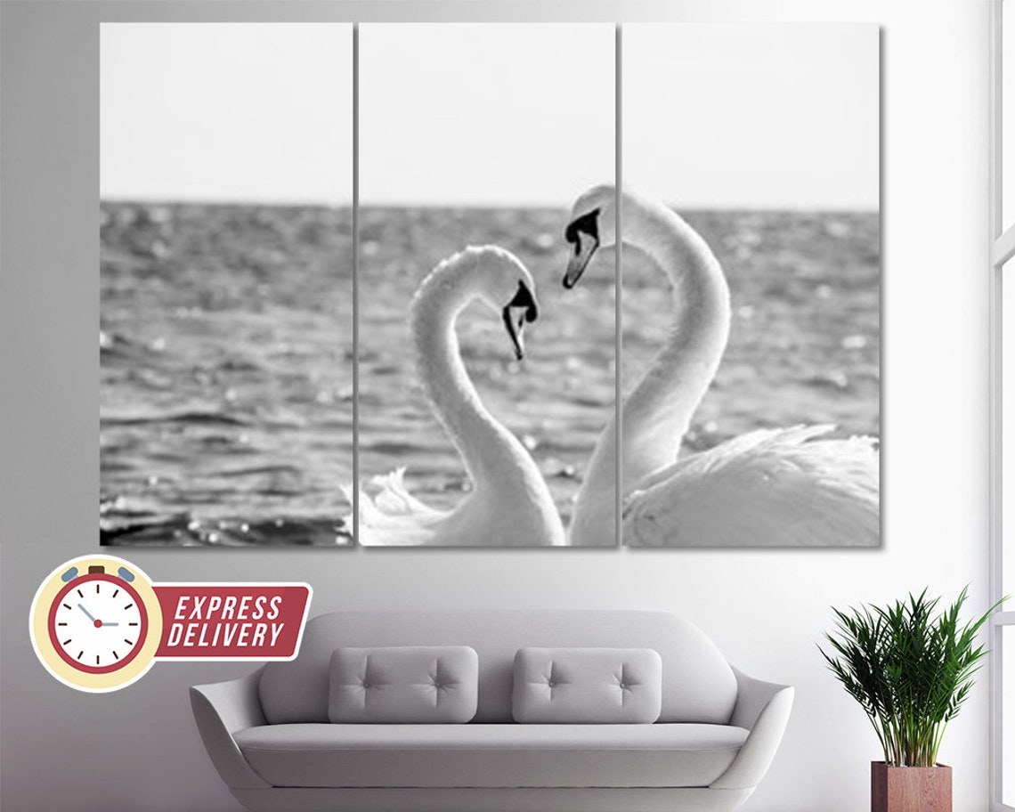 Beautiful Swan Couple Canvas Print Romantic Wall Art Swan | Etsy