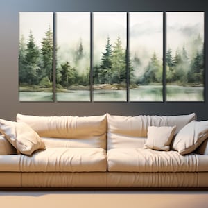 Foggy Pine Forest Wall Art, Soft Tones Nature Canvas Print, Misty Green ...