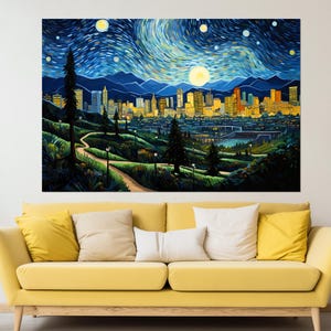 Abstract Los Angeles Canvas Print in Van Gogh Starry Night Style, Los Angeles Skyline, Los Angeles Wall Art, California Canvas Art