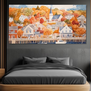 Newport Watercolor Painting Printed on Canvas, Rhode Island Canvas Print, Newport Skyline, Newport Poster, Newport Wall Art