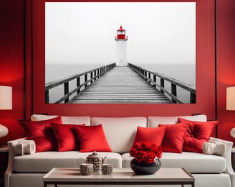 Abstrakt Leuchtturm Leinwanddruck, Minimalistische nautische Wandkunst, Leuchtturm Wandkunst, Schwarz-Weiß Leuchtturm Foto, nautische Leinwand Kunst