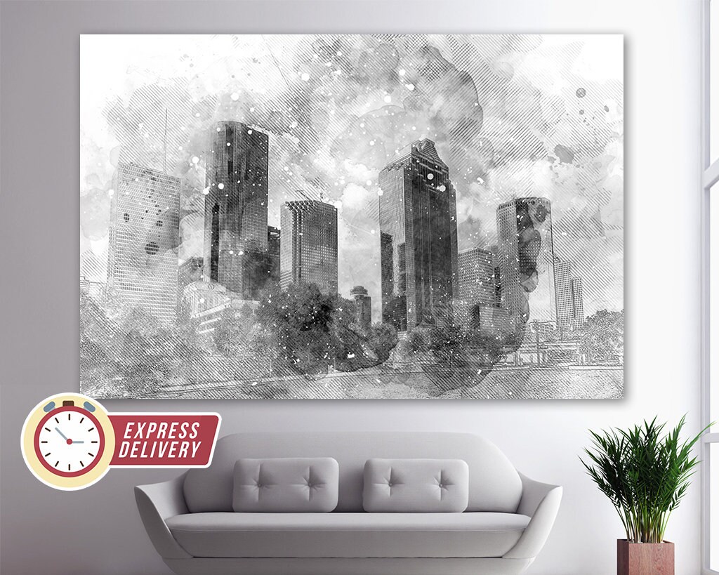Houston Skyline Canvas Art Houston Print Houston Wall Art Etsy