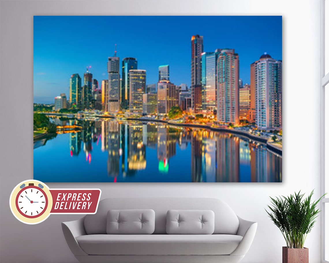 Brisbane Skyline Brisbane Canvas Print Brisbane Wall Decor Etsy