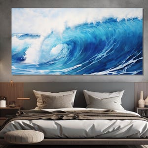 Deep Blue Wave Painting Printed on Canvas, Sea Wall Art, Ocean Wave Poster, Ocean Canvas Print, Surfer Gift, Surfing Club Wall Decor