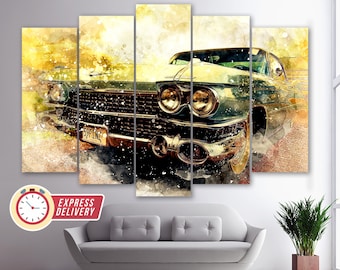 Impresión en lienzo de Cadillac vintage, arte mural de Cadillac, arte en lienzo de Cadillac, póster de Cadillac, decoración de Cadillac, Cadillac retro, pinturas de Cadillac