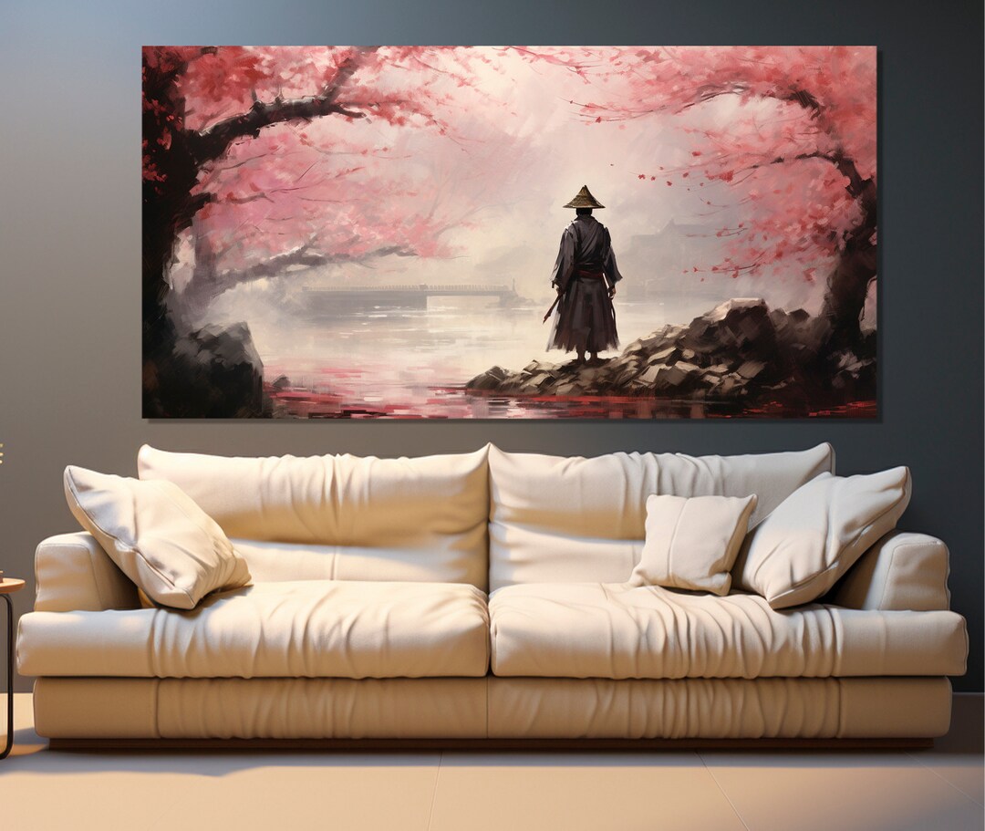 Samurai in Sakura Garden Canvas Print, Japanese Wall Art, Asian Wall ...