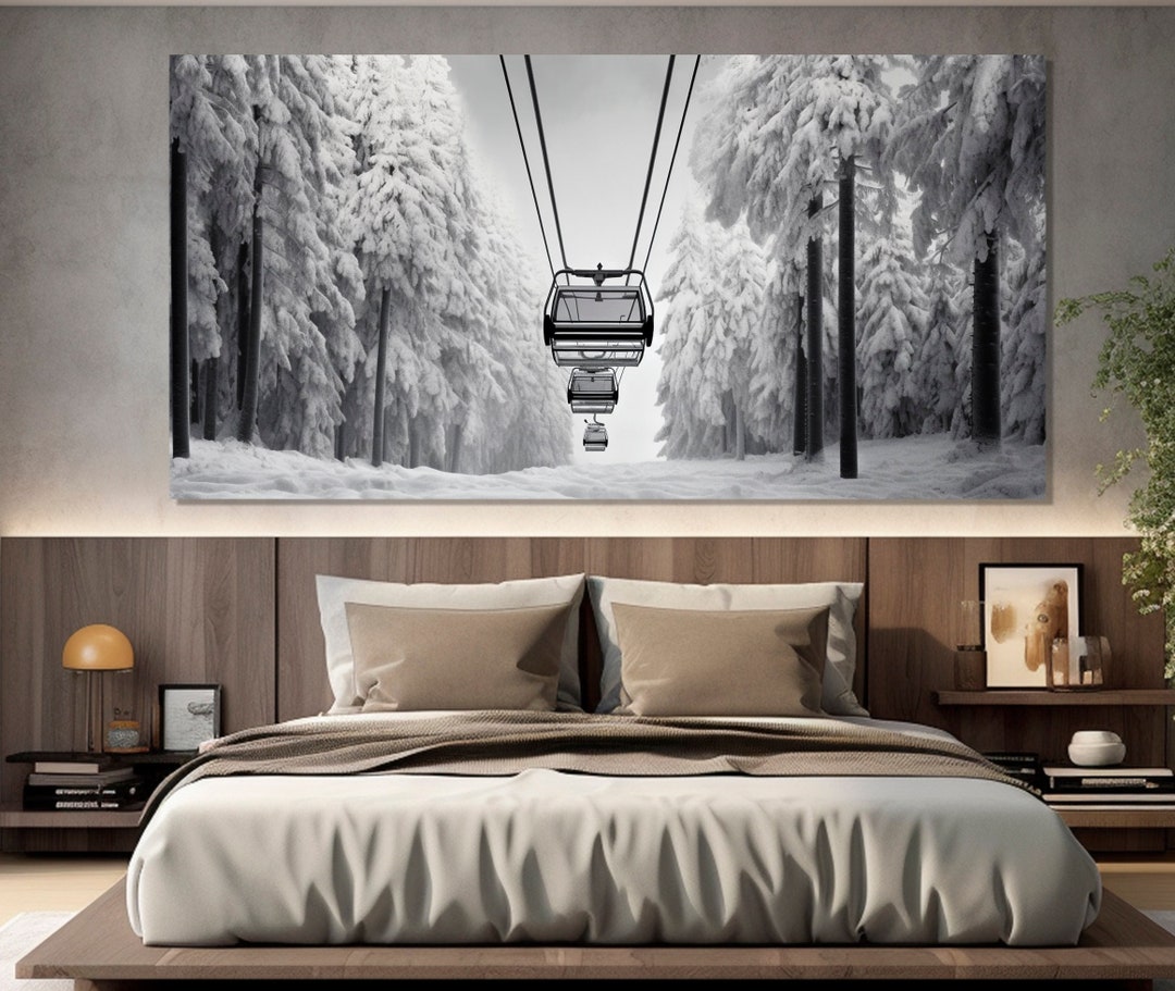 Scenic Ski Lift Painting Printed on Canvas, Winter Resort Wall Decor ...