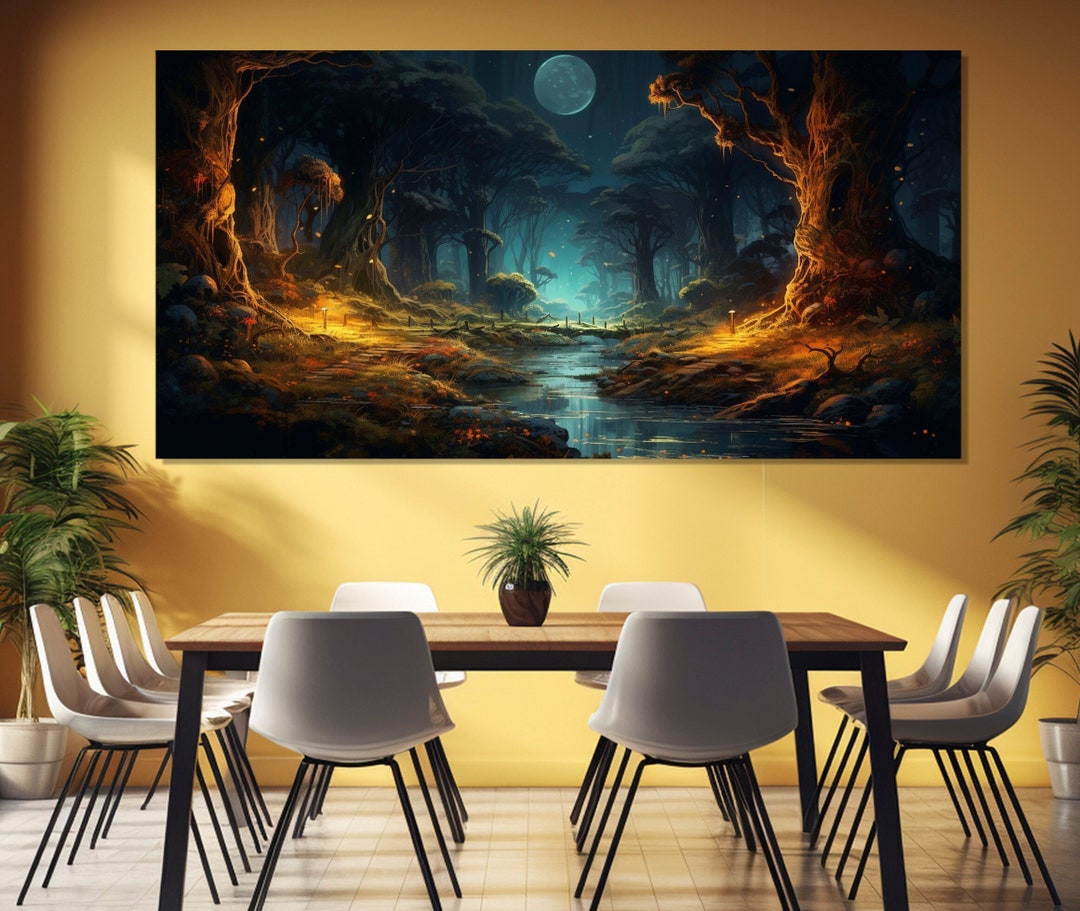Fantasy Forest Painting Printed on Canvas, Mystical Forest Canvas Print ...