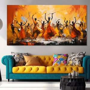 Abstract African Dancing Women Canvas Print, Ethnic Dancers Painting, African Dance Canvas Print, African Women Wall Art