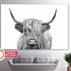 Sepia Highland Cow Canvas Print, Abstract Wall Art, Modern Minimalism, Fashion Gift, Cow Poster, Animals Wall Art, Scotland Cow Canvas Art image 4