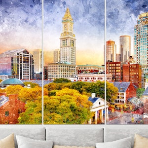 Boston Skyline, Boston Wall Art, Boston Canvas Print, Boston Painting, Boston Print, Massachusetts Canvas Art, Boston Wall Decor