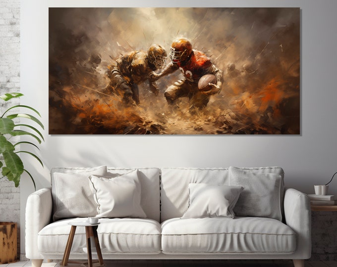 Abstract Football Painting Printed on Canvas, Football Wall Art, American Football Canvas Print, Football Wall Decor