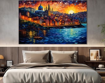 Porto Canvas Print in Van Gogh Starry Night Style, Porto Skyline, Porto Wall Art, Portuguese Gift, Portugal Wall Art, Portugal Decor