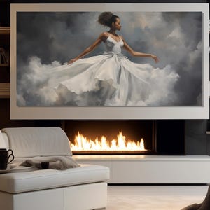 Beautiful African American Ballerina Painting Printed on Canvas, Abstract Ballet Canvas Print, Ballet Studio Decor, Ethnic Ballerina Print