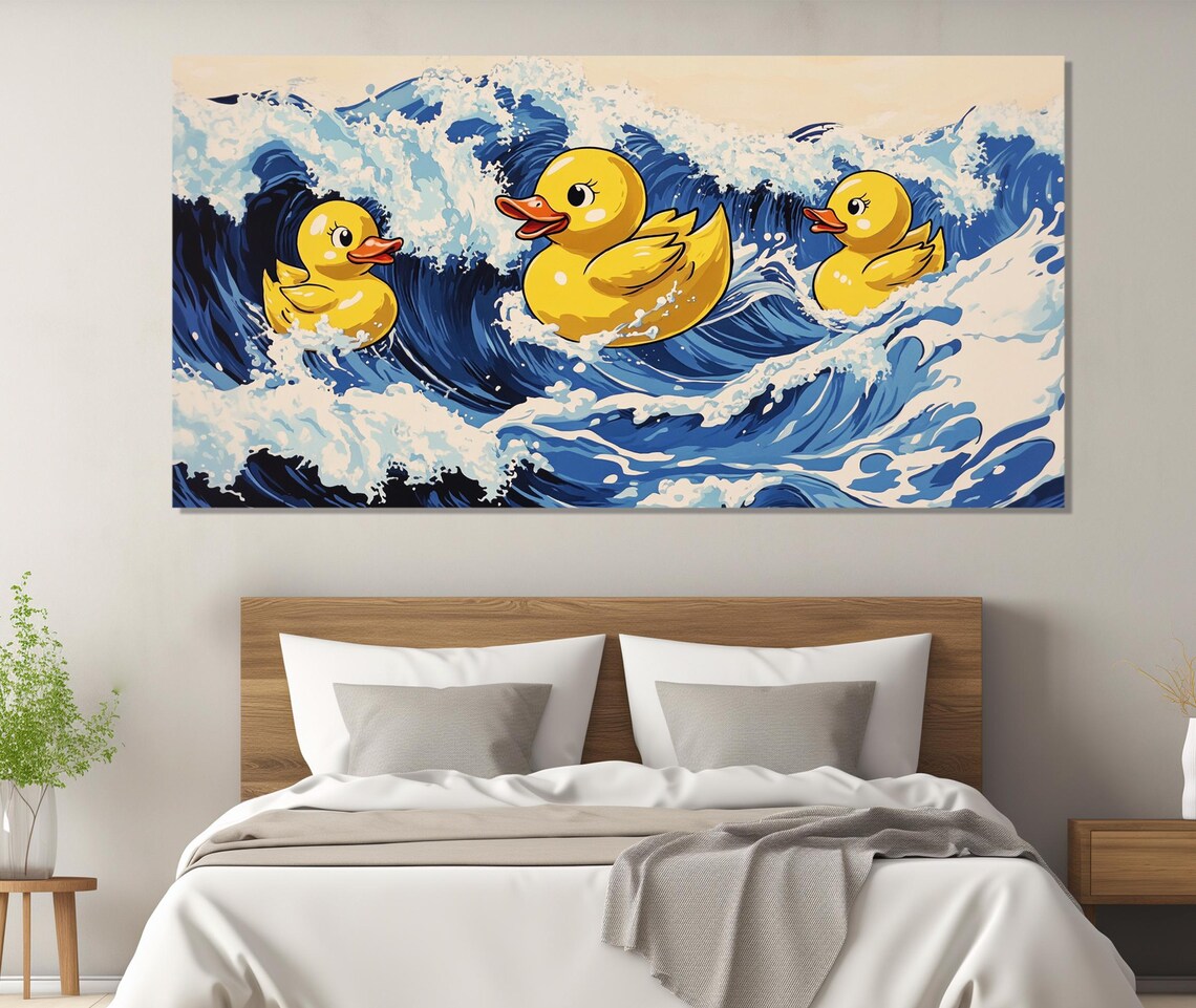 Rubber Ducks Surfing on the Waves Hokusai Style Painting Printed on ...