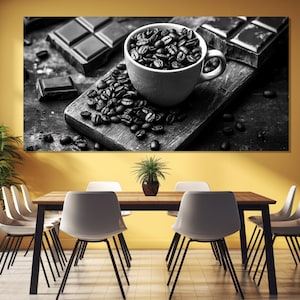 Large Coffee Wall Art, Coffee Beans Canvas Print, Coffee Black and White Photography, Coffee Wall Art, Cafe Wall Decor, Coffee Shop Decor