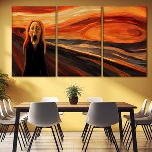 Abstract Painting in Edvard Munch Style Printed on Canvas, Famous Artists Wall Art, Edvard Munch Fan Gift, The Scream Painting